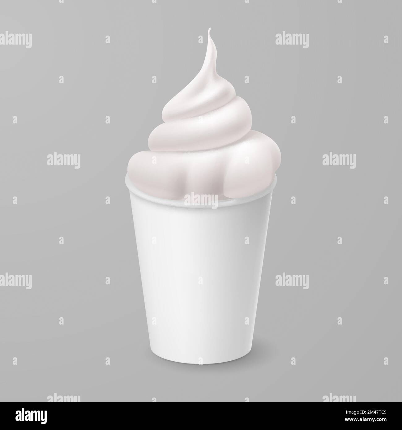Whipped Vanilla Frozen Yogurt or Soft Ice Cream in White Cardboard Cup. Isolated Illustration on Gray Background Stock Vector