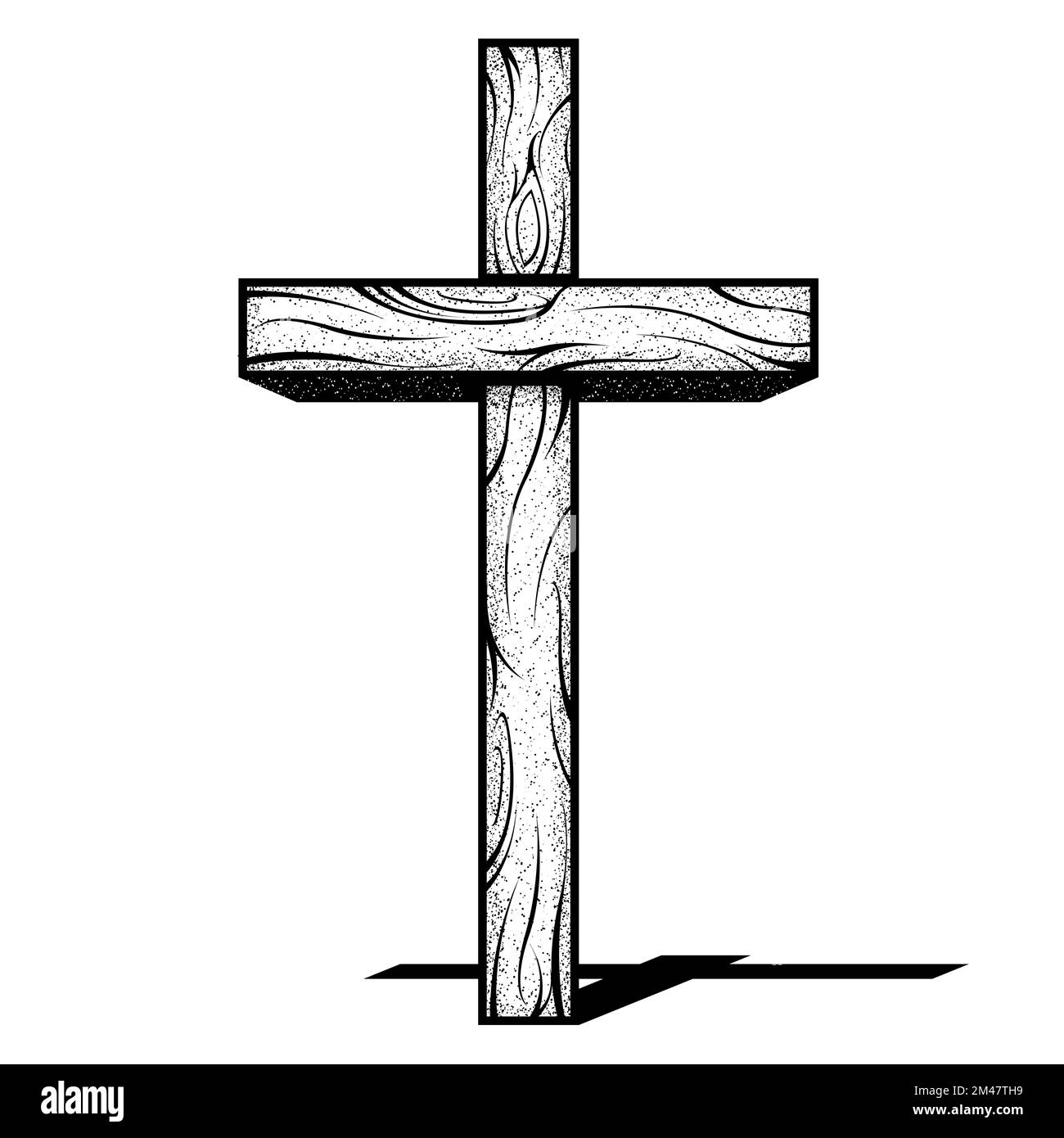 Wooden cross and shadow on golgotha, crucifix symbol christianity, vector Stock Vector