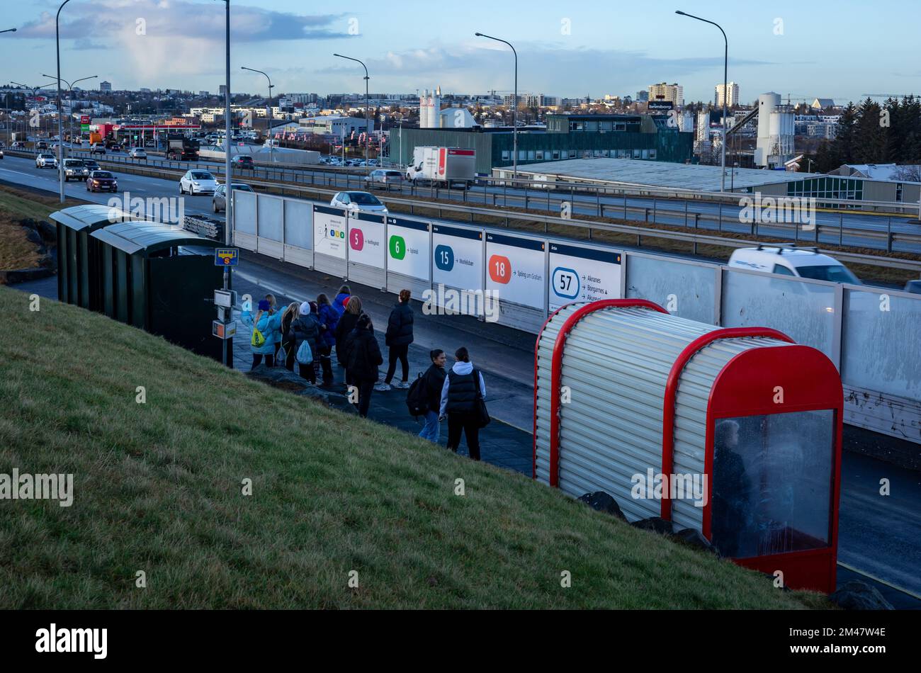 Reykjavik, Iceland - November 25, 2022: People waiting for the bus on Artun station. Stock Photo