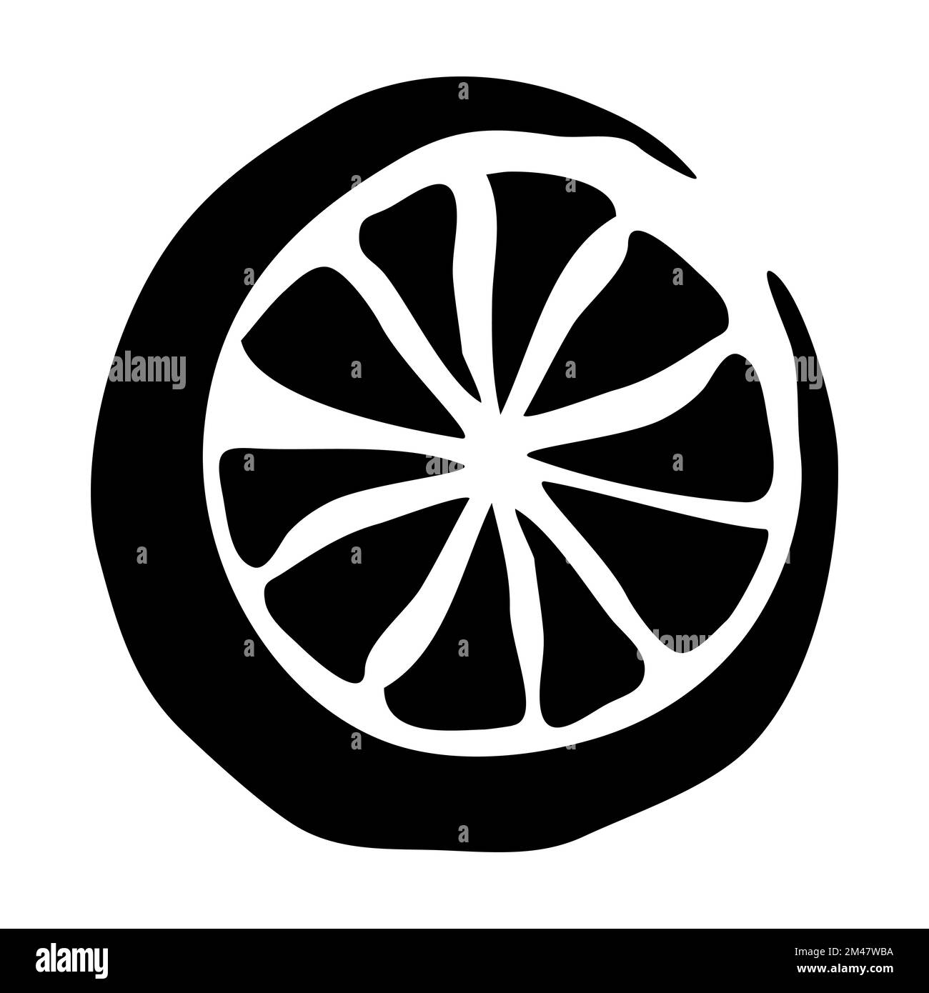 Orange drawing hand painted with ink brush isolated on white background