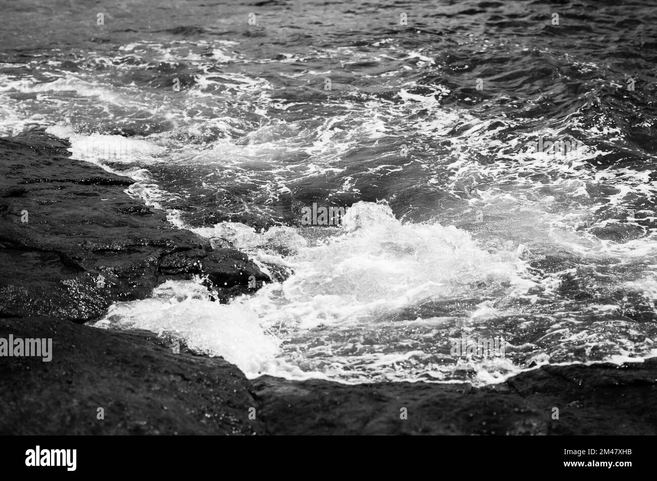 Water and Sea Crashing on the Rock, Maine, USA Stock Photo
