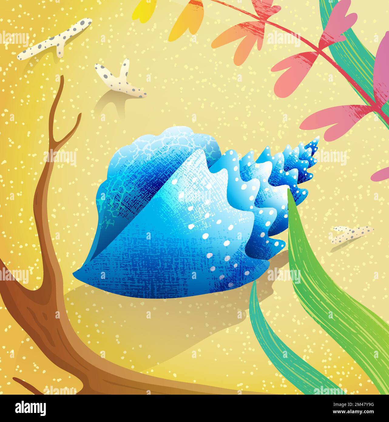 Blue tropical seashell or conch shell on the beach Stock Vector
