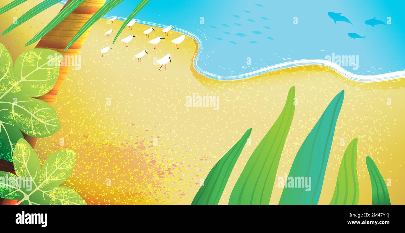 Tropical Beach Contemporary Panoramic Wallpaper Stock Vector