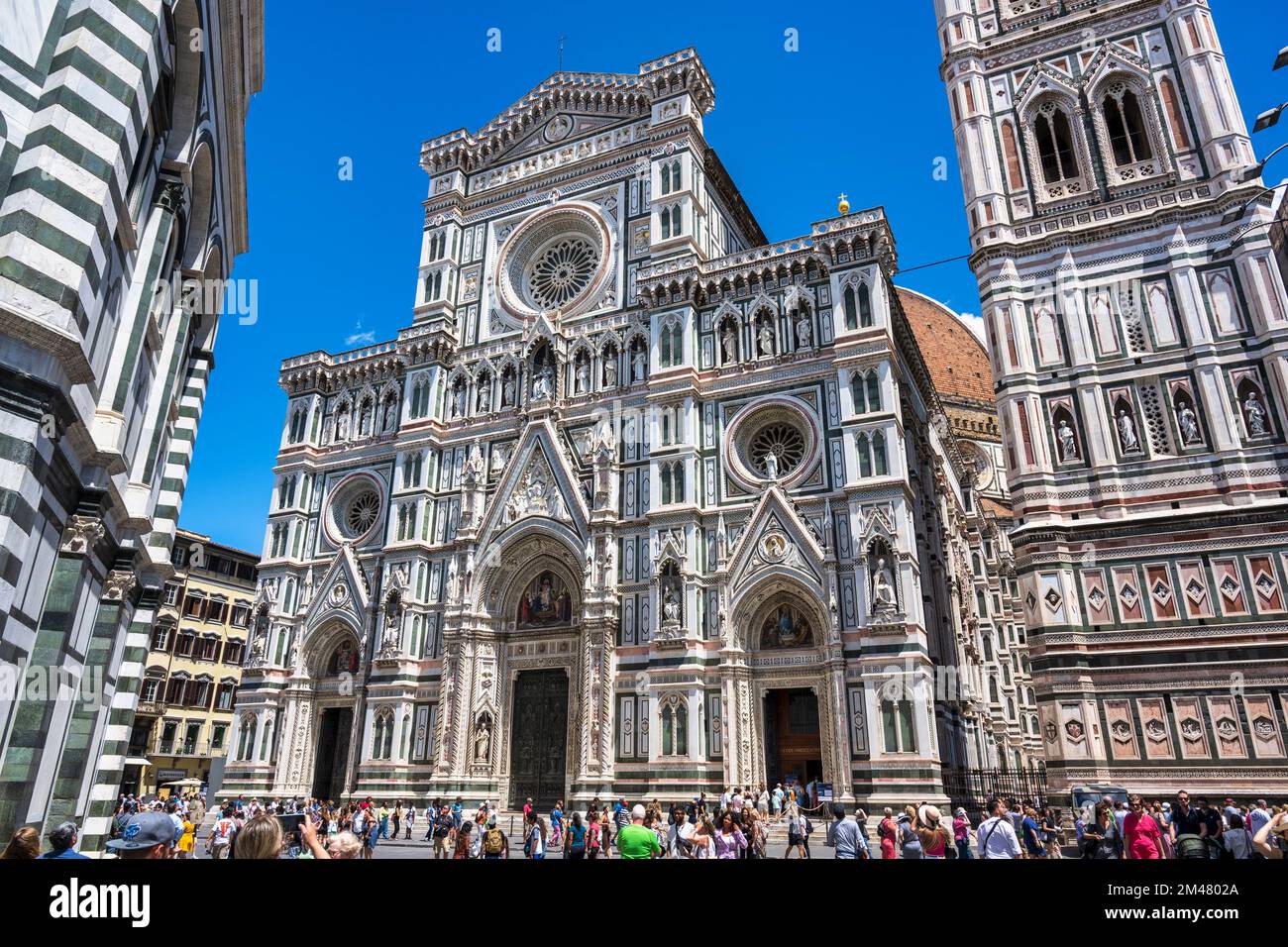 Façade of Duomo di Firenze and Campanile di Giotto in Piazza del Duomo in Florence, Tuscany Italy Stock Photo