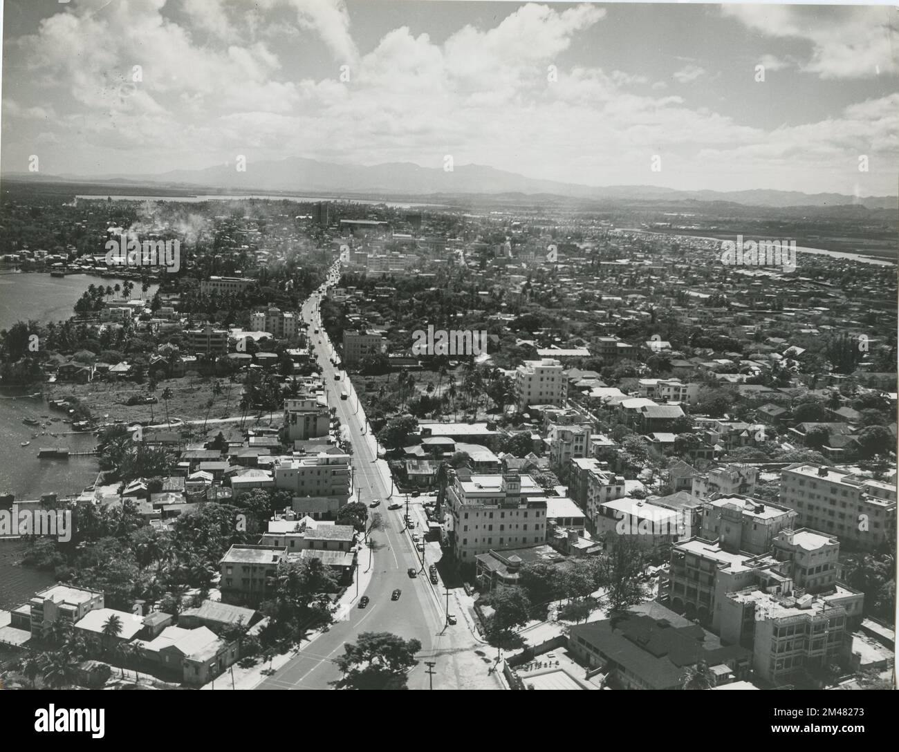 Ponce de Leon Avenue. Original caption: Aerial view of Ponce de Leon Avenue at Stop 10, in Miramar section of Santurce. Government of Puerto Rico. State: Puerto Rico. Place: San Juan. Stock Photo