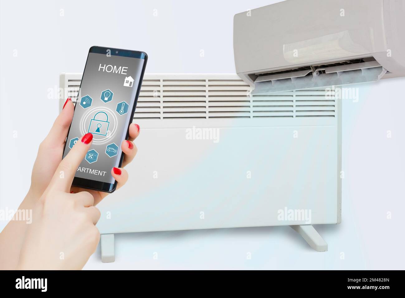 electric heater and air conditioner controlled by phone Stock Photo Alamy