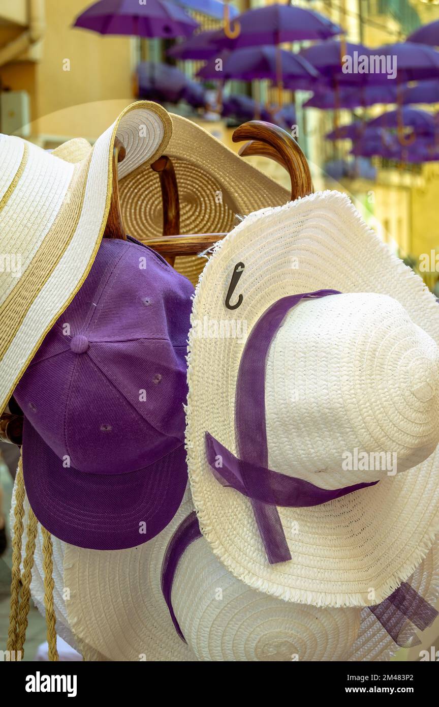 Hats at Brihuega's street market -July's Lavander festival Stock Photo