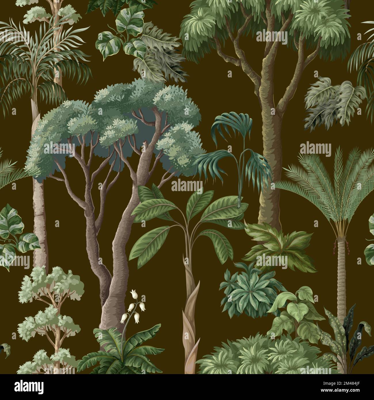Seamless pattern with Jungle trees and plants. Vector. Stock Vector
