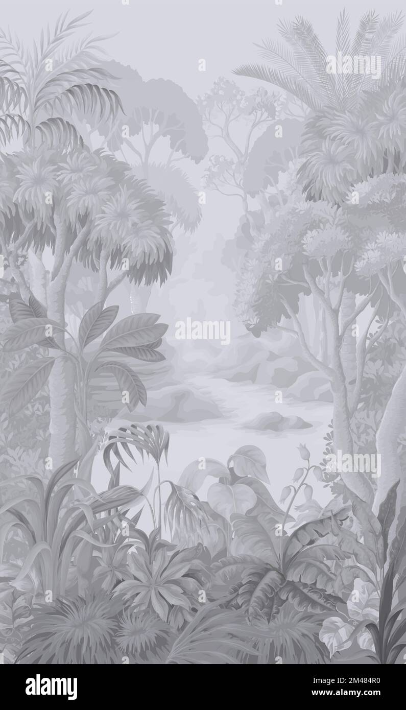 Monochrome jungle landscape. Vector interior print Stock Vector Image & Art Alamy