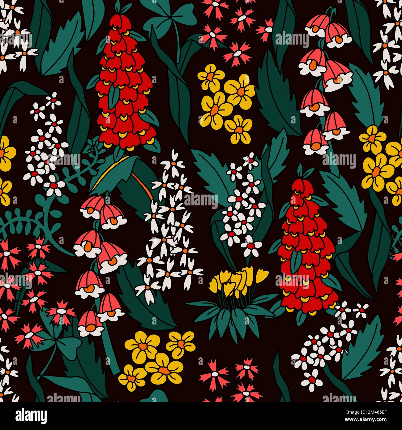 Seamless pattern with big flowers in hippie style. Vector. Stock Vector