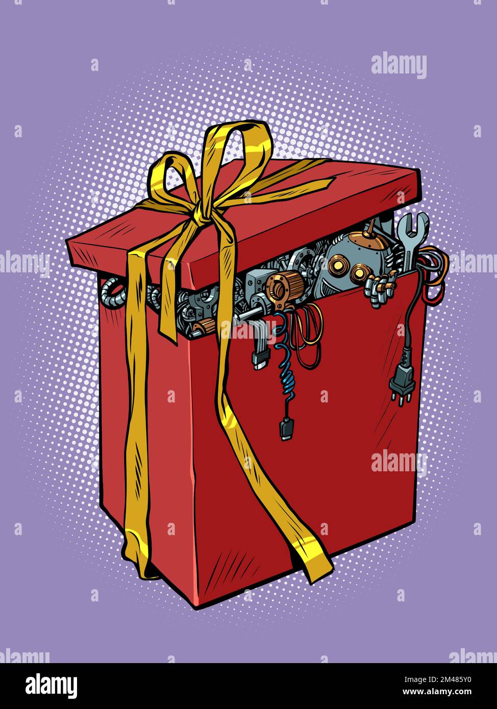 Robot in a gift box artificial intelligence, new year and christmas, birthday Stock Vector