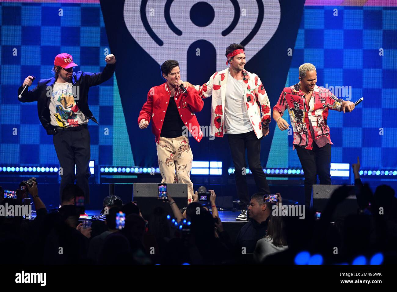 Sunrise FL, USA. 18th Dec, 2022. Kendall Schmidt, Logan Henderson, James Maslow and Carlos Pena Vega of Big Time Rush perform during the iHeartRadio Y100 Jingle Ball 2022 at The FLA Live Arena on December 18, 2022 in Sunrise, Florida. Credit: Mpi04/Media Punch/Alamy Live News Stock Photo