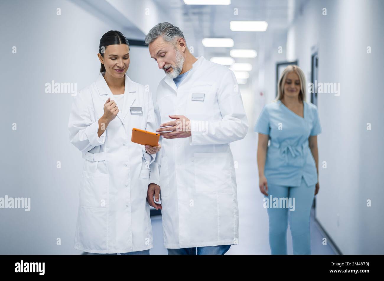 Group of doctors in the clinic corridor Stock Photo
