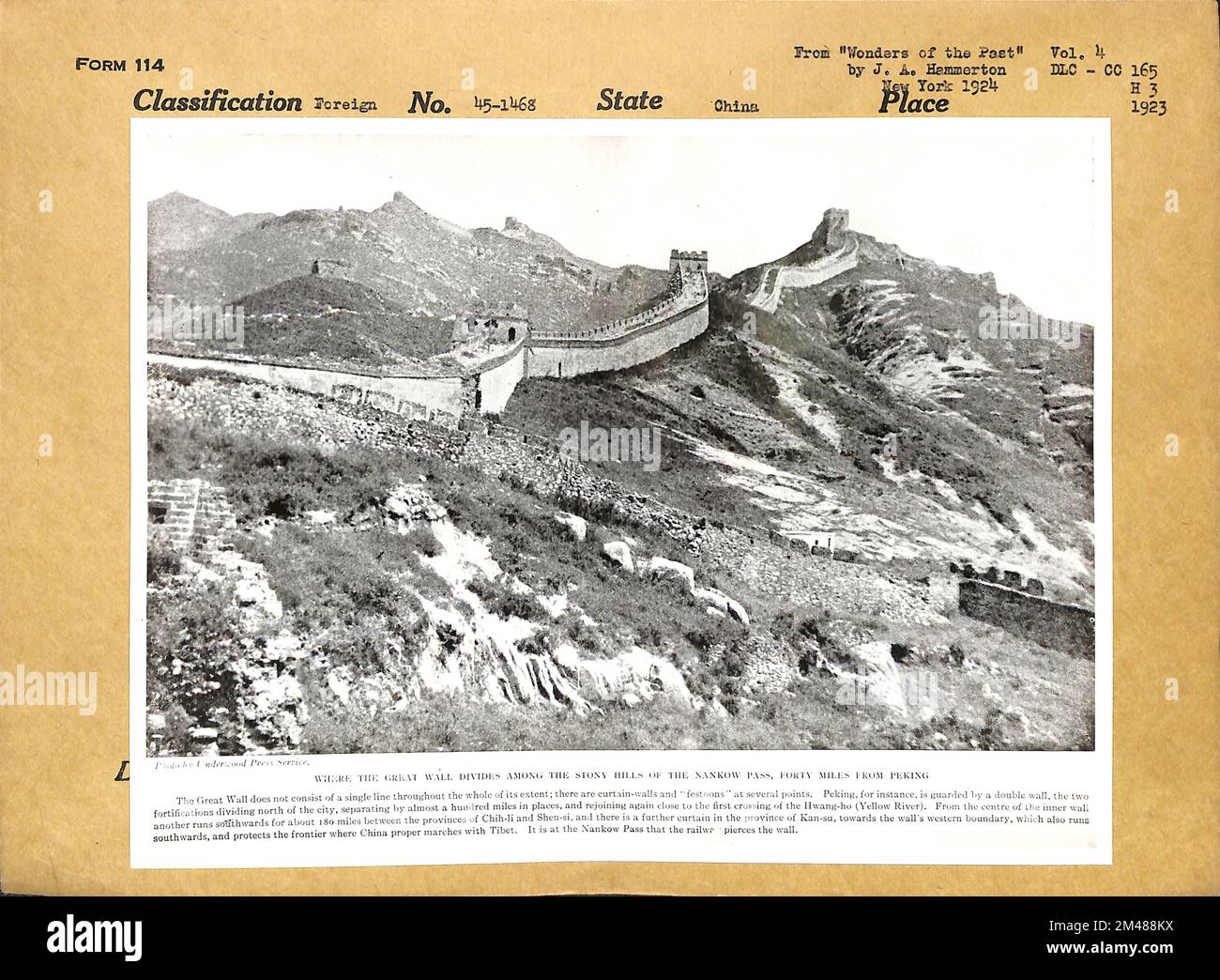Where the Great Wall Divides. Original caption Wonders of the Past by