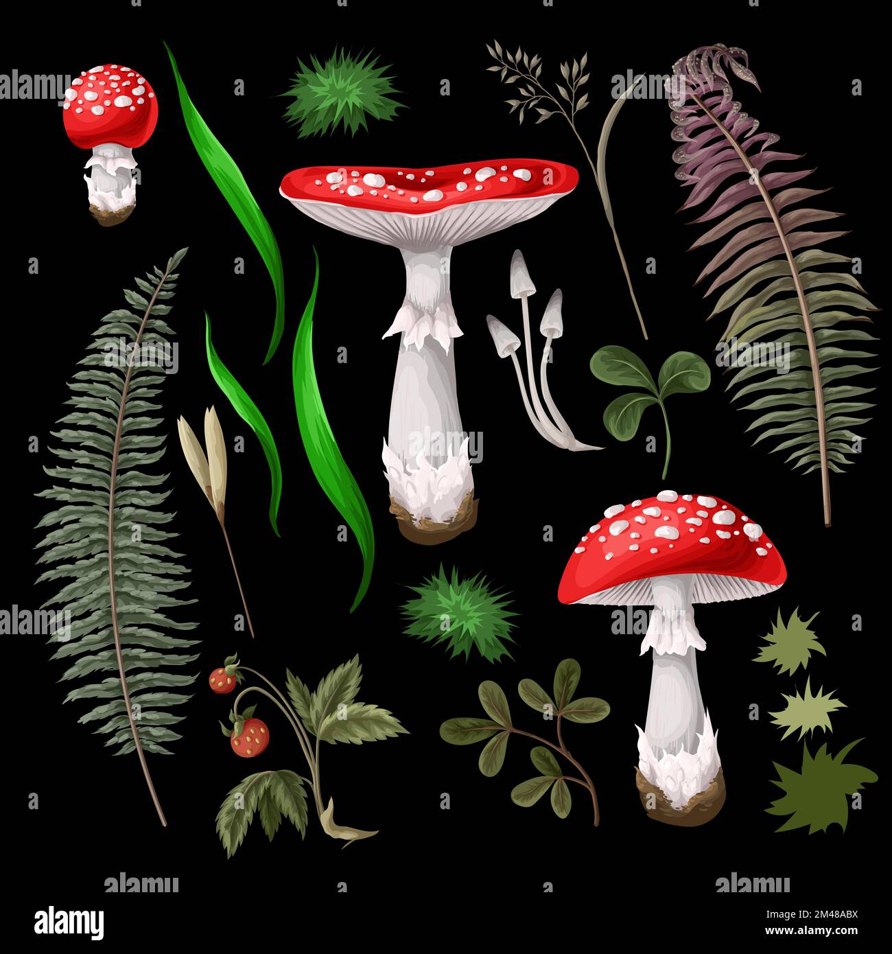 Seamless pattern with fly agarics. Vector. Stock Vector
