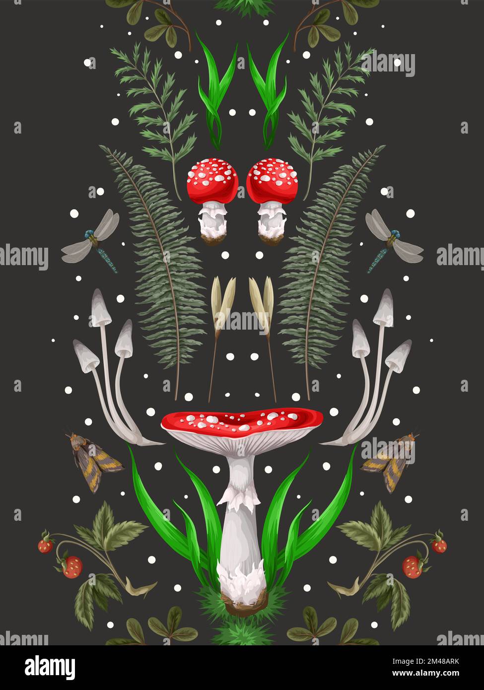 Seamless Pattern With Fly Agaric, Other Mushrooms And Plants. Vector ...