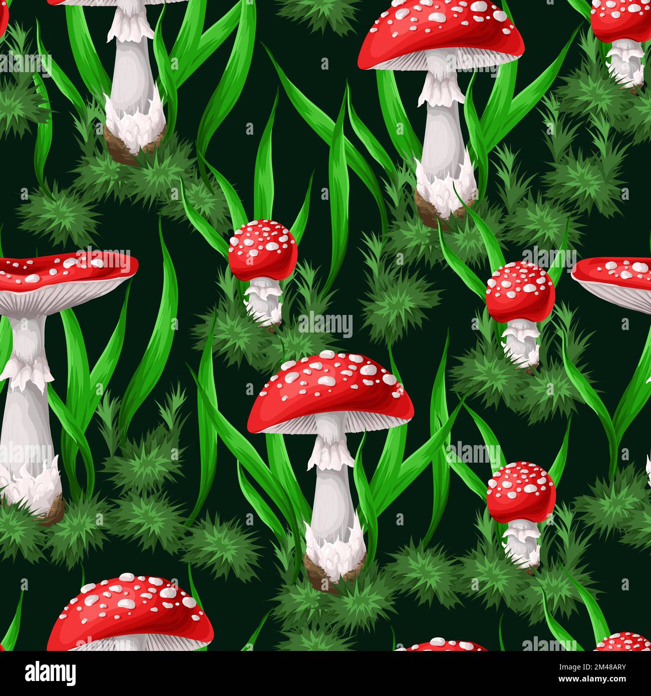 Seamless pattern with fly agaric and plants. Vector Stock Vector Image ...