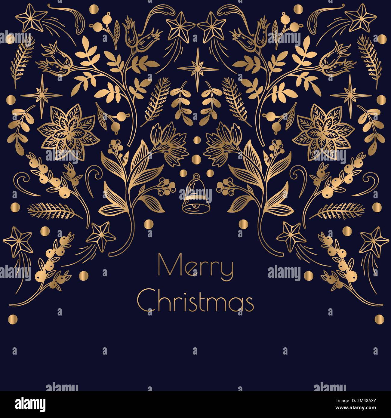 Card with gold Christmas elements. Vector. Stock Vector