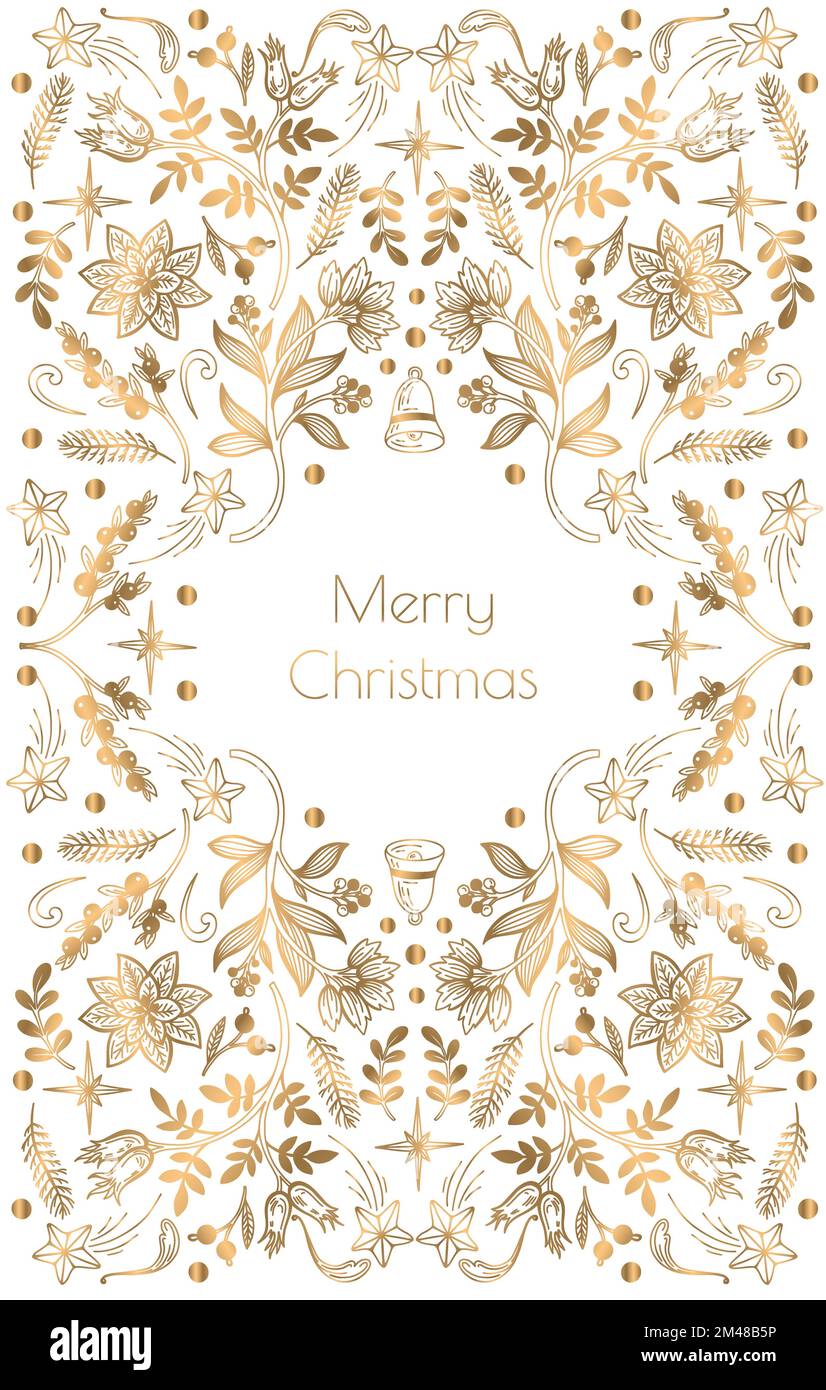 Card with gold Christmas elements. Vector. Stock Vector