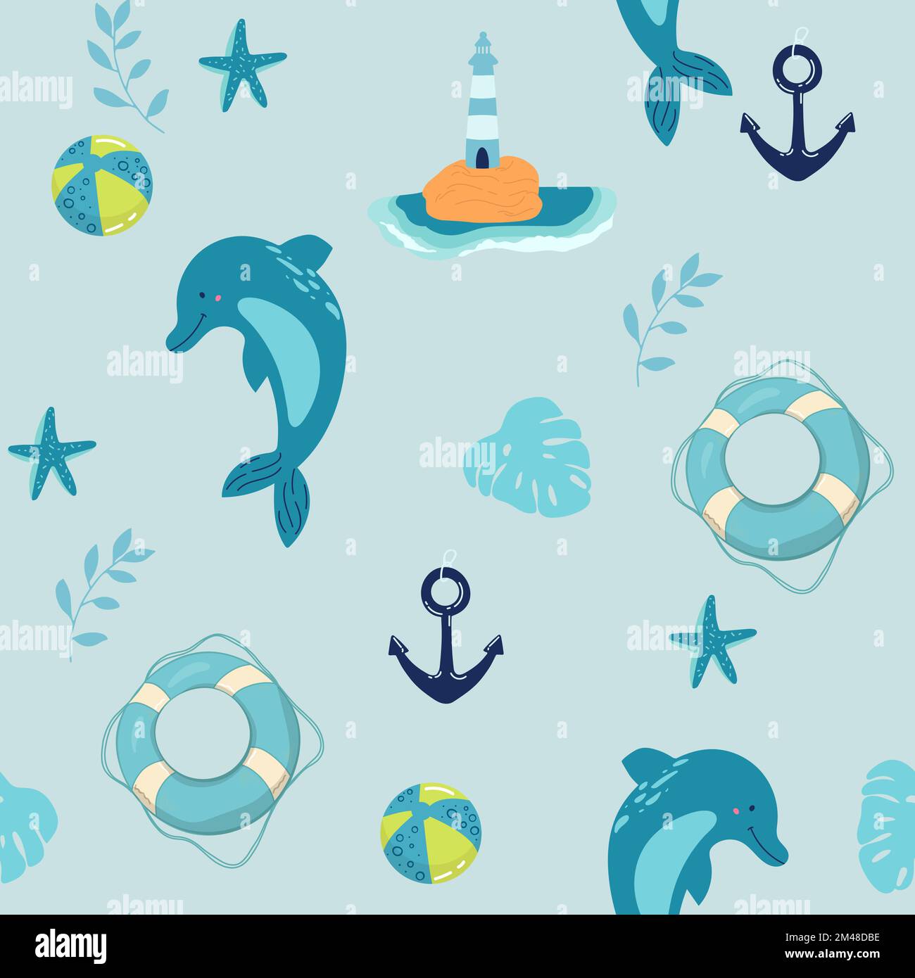 Blue whale with coral in the sea Cute cartoon background seamless ...