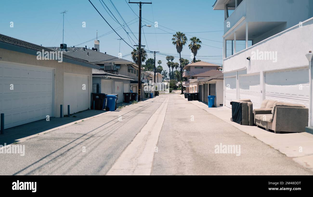 A Back Alley in Ladera Heights California on a sunny day with low walls ...