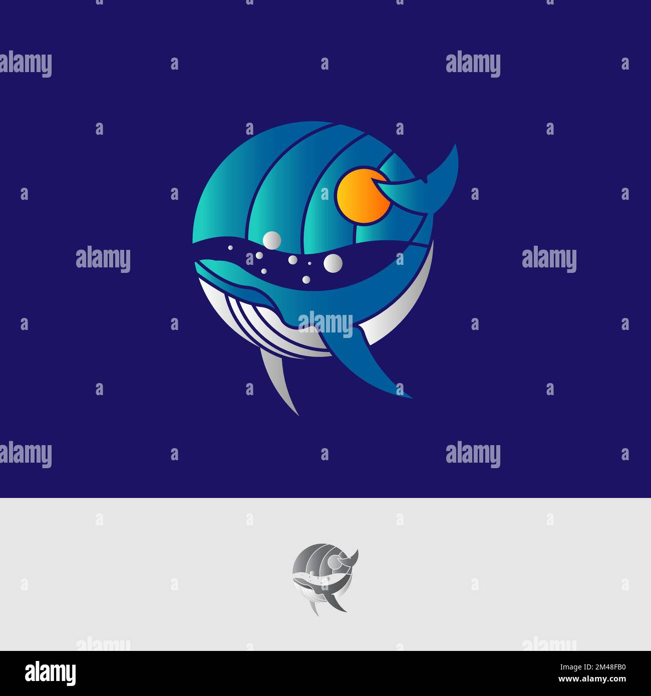 awesome blue whale logo illustration, blue whale in sea logo design.EPS 10 Stock Vector