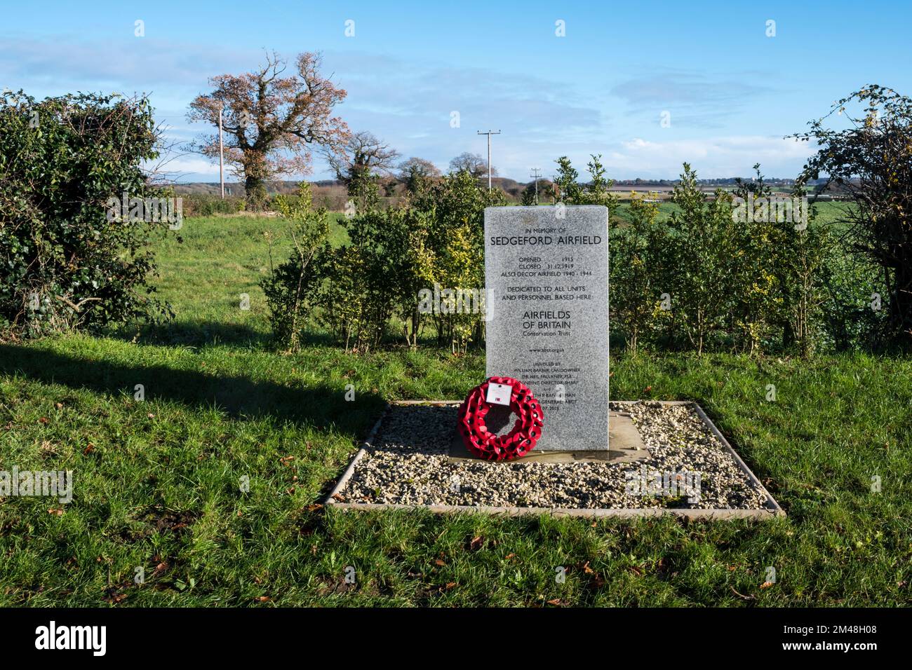 Memorial at site of Sedgeford Airfield.  An airfield during the First World War and Decoy Airfield during Second World War. Stock Photo