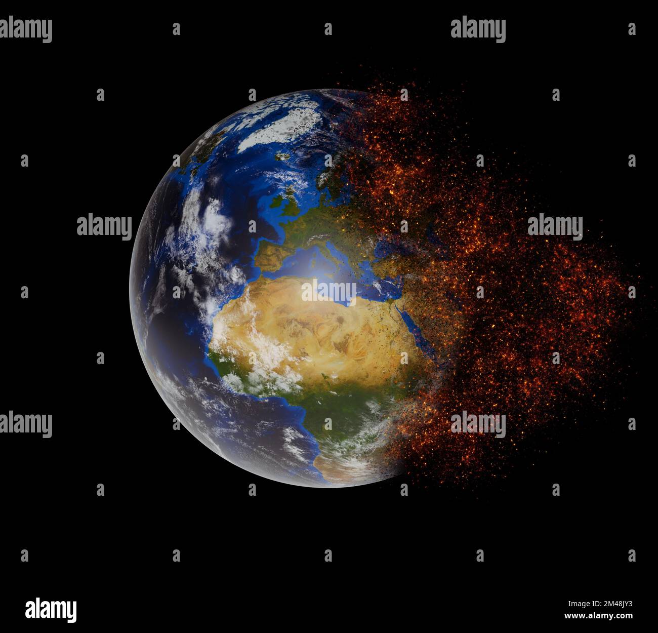 View of planet earth burning in space 3D rendering elements of this image furnished by NASA Stock Photo