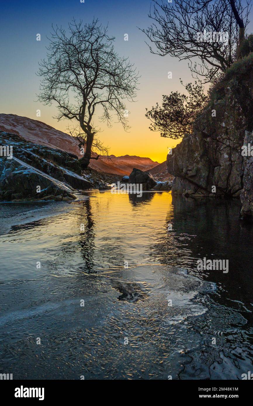 Eskdale and the river Esk, winter, Lake District National Park, Cumbria, UK Stock Photo