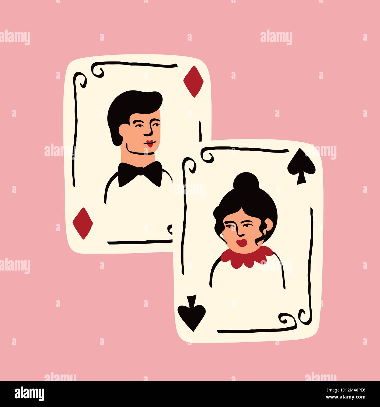 Playing cards with Jack and Queen of Spades. Valentines Day