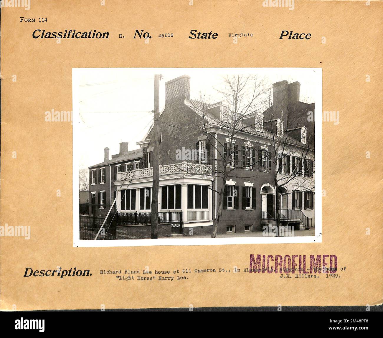 Richard Bland Lee House. Original caption Richard Bland Lee house, 611