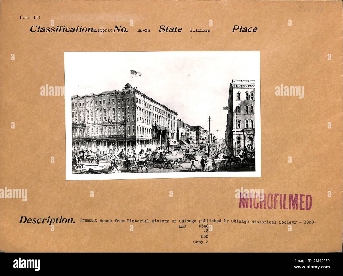 Tremont House. Original caption Tremont House from Pictorial History of Chicago published by