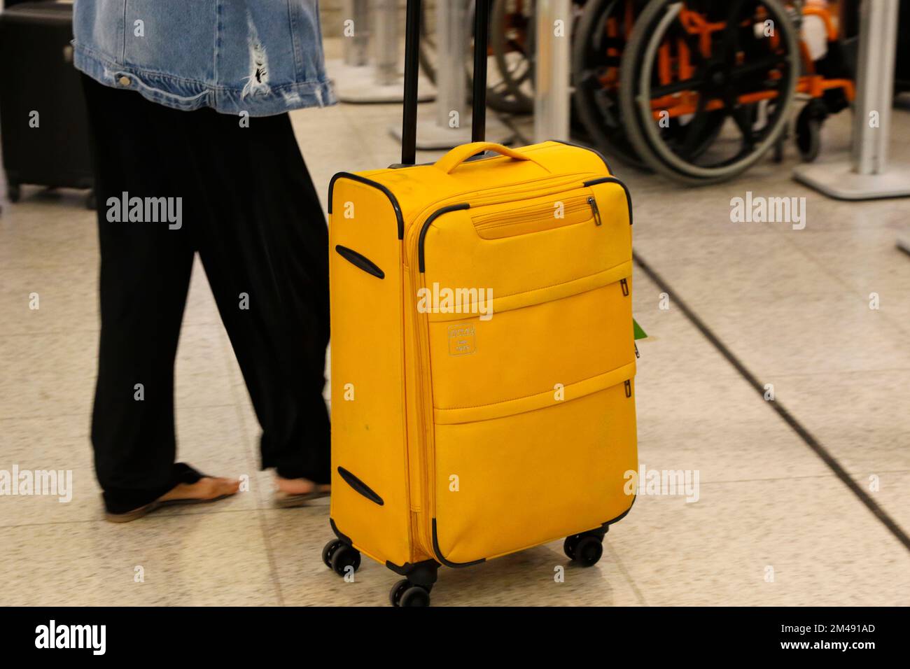 Passengers luggage detail at airport terminal for arrival and departure