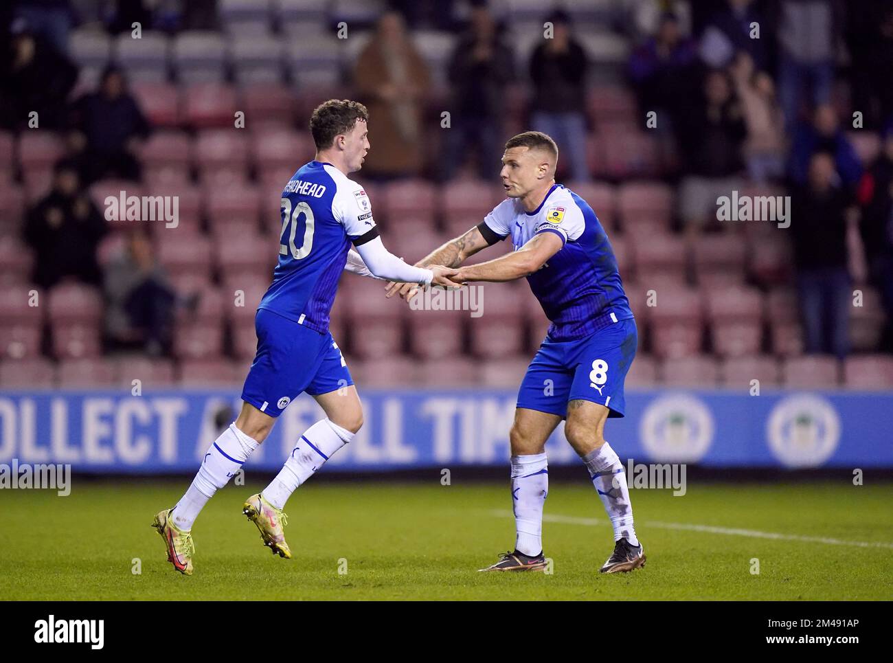 Wigan Athletic's Nathan Broadhead celebrates scoring their side's first goal of the game with