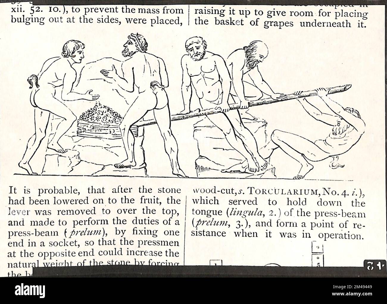 Torcular. Original caption: From ' A Dictionary of Roman and Greek Antiquities' by Anthony Rich. London, 1901 Copy 2. P. 674. Stock Photo