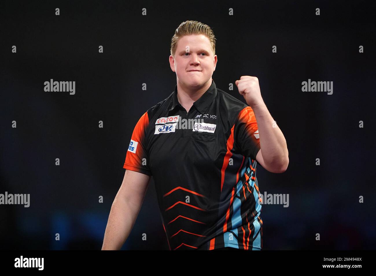 LONDON, ENGLAND - DECEMBER 19: Danny Jansen of the Netherlands looks on  during Day Five of the Cazoo World Darts Championship at Alexandra Palace  on December 12, 2022 in London, England. (Photo