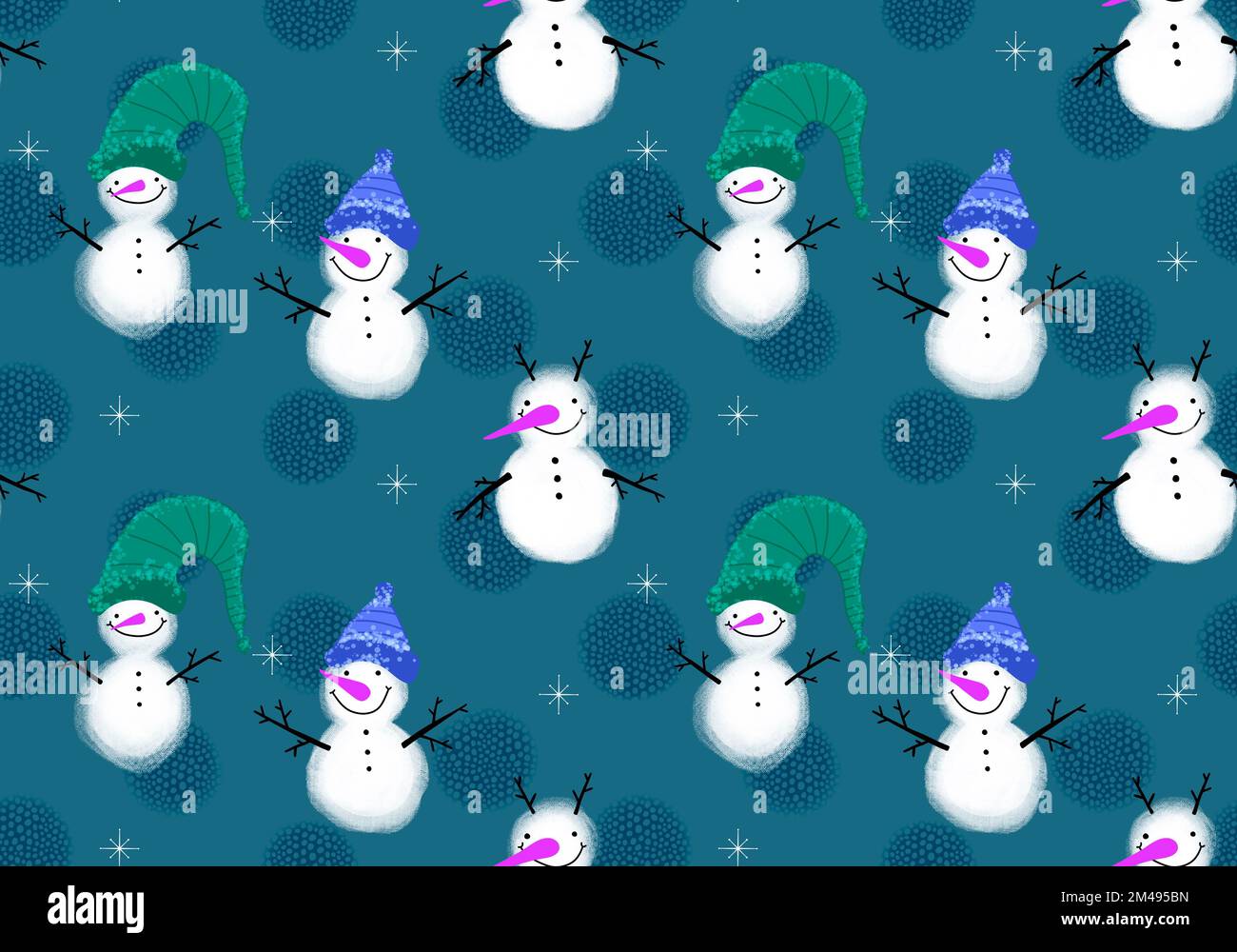 Winter seamless snowman and snowflakes pattern for Christmas wrapping ...