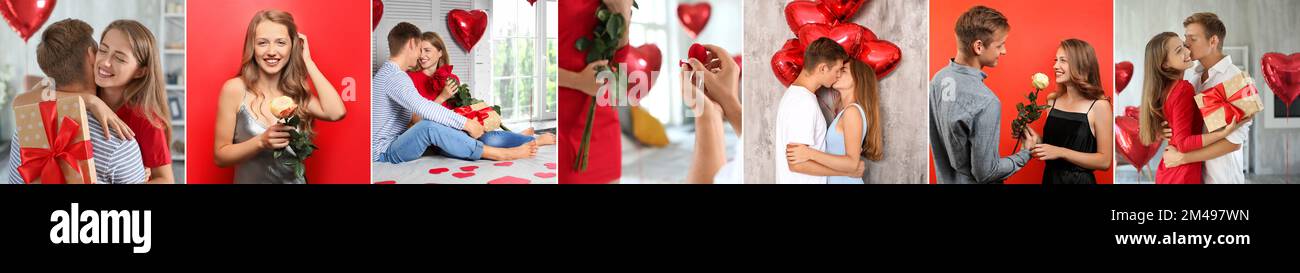 Collage of loving young couple celebrating Valentine's Day Stock Photo ...