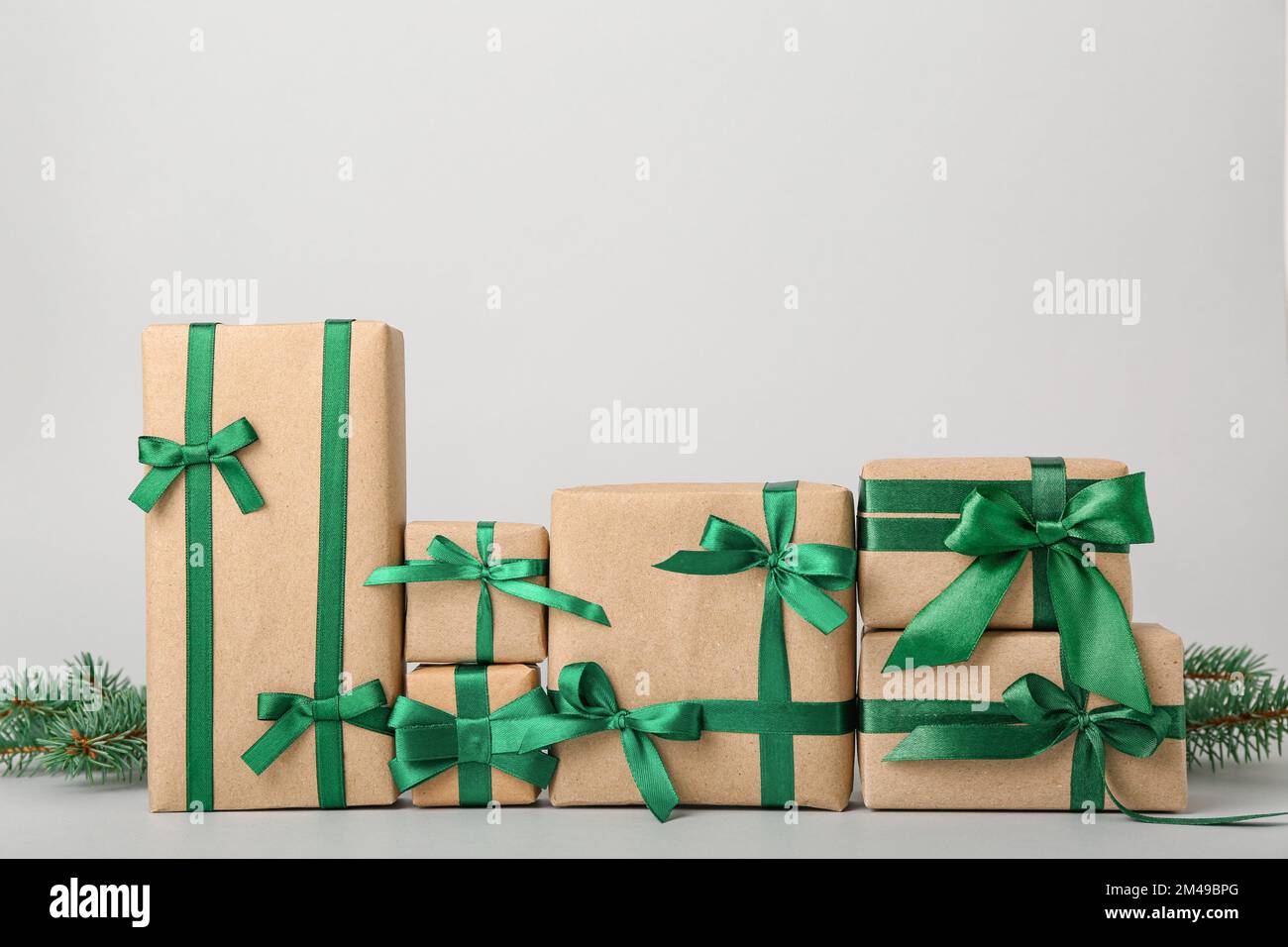 Stack of different gift boxes on white background Stock Photo - Alamy