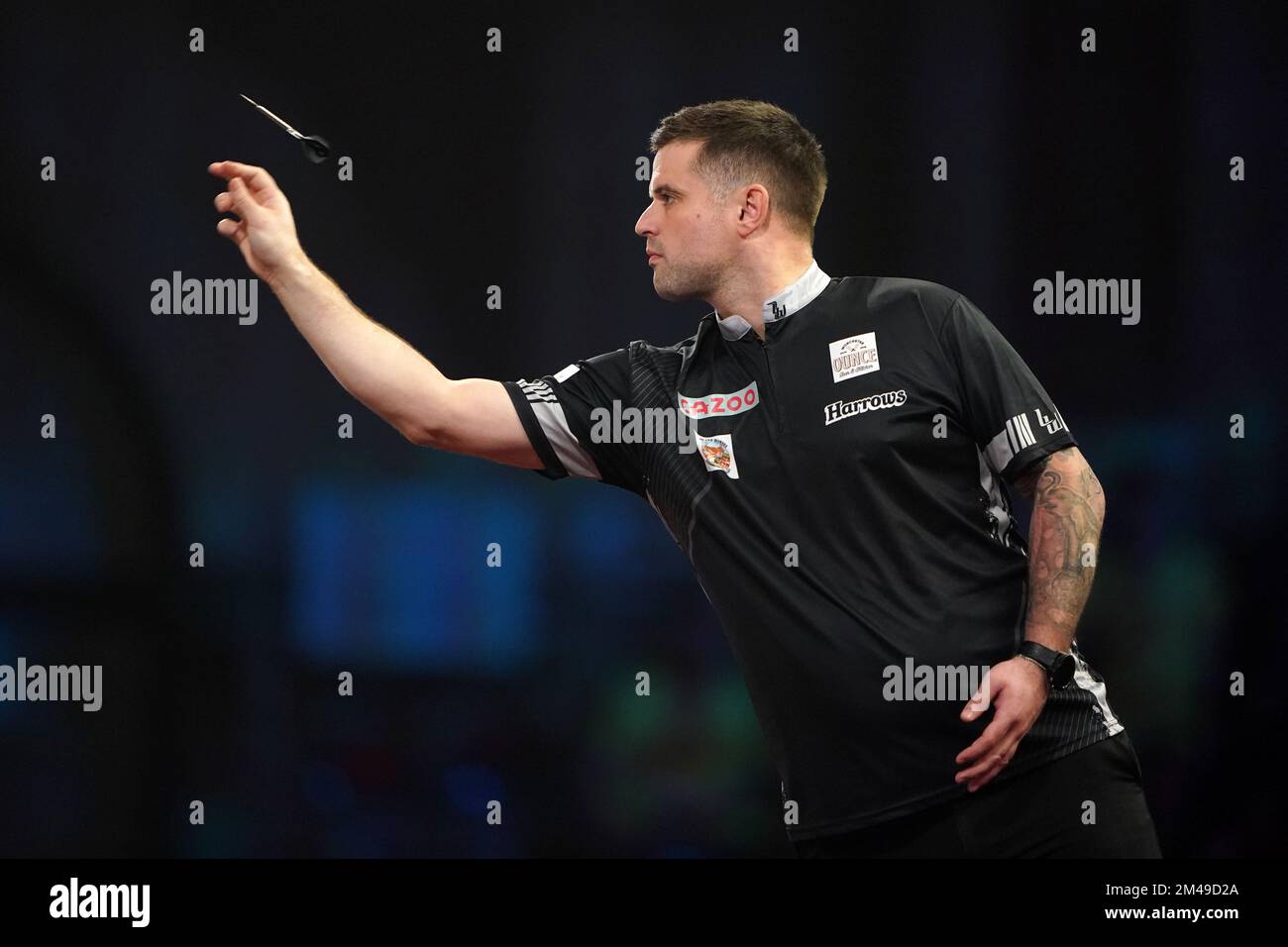 England's Luke Woodhouse in action against Wales' Gerwyn Price during day five of the Cazoo