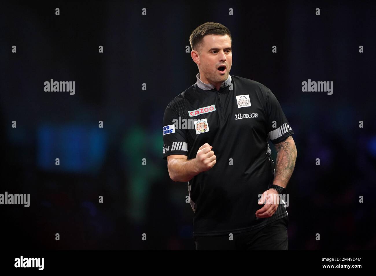 England's Luke Woodhouse in action against Wales' Gerwyn Price during day five of the Cazoo
