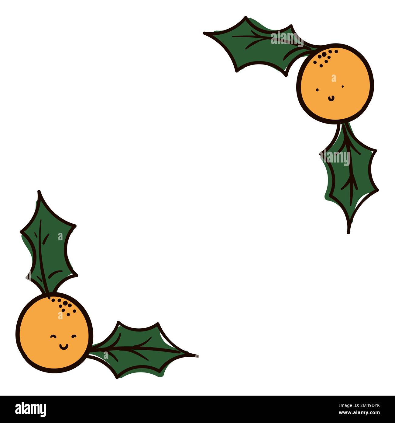 Smiling and cute round fritters, decorated with holly leaves forming a frame for a delicious and tender Christmas. Stock Vector