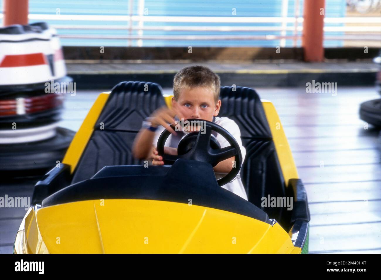 Bumper Cars at fun Zone on Santa Monica Pier, Los Angeles, CA Stock