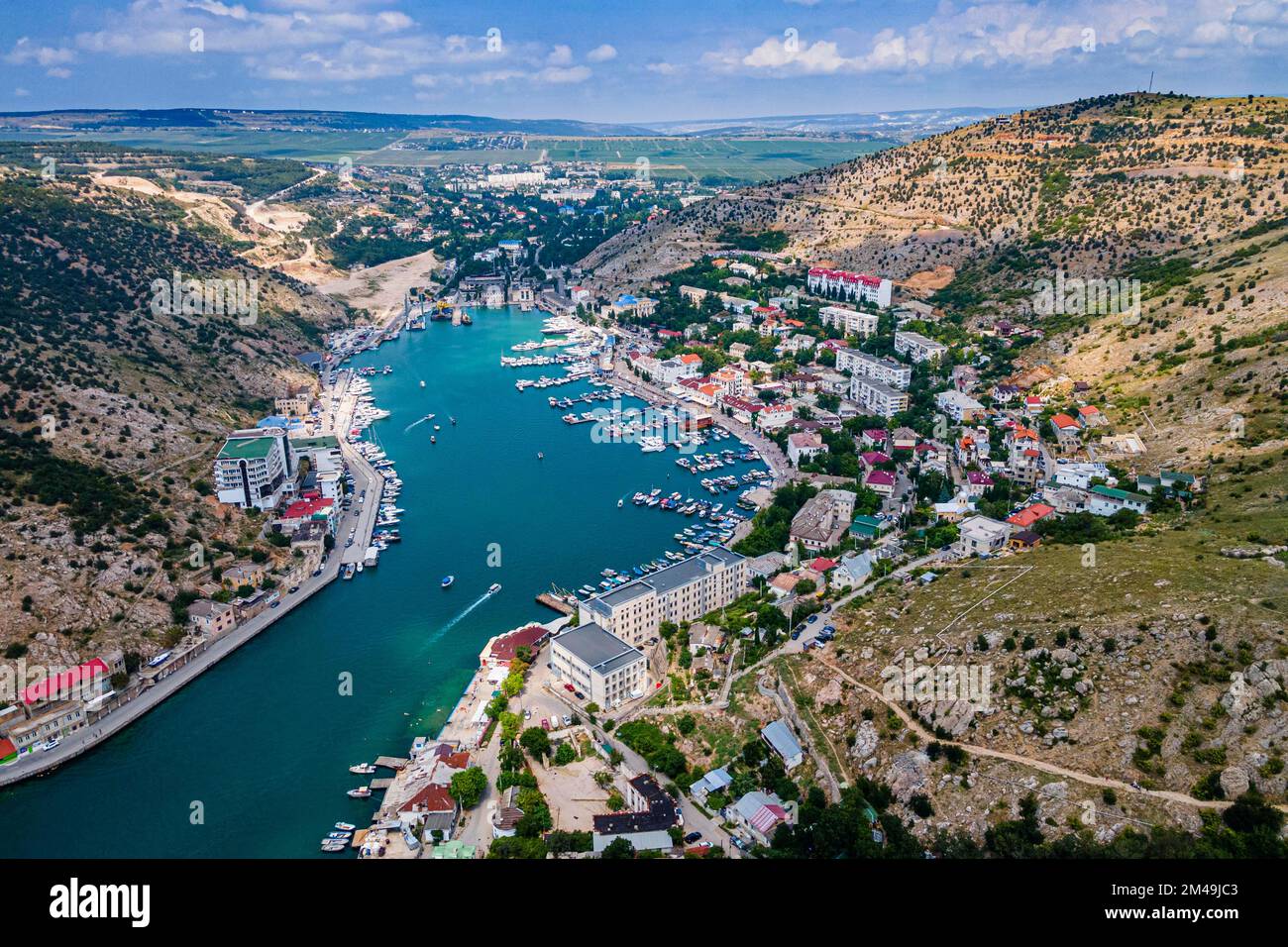 Aerial of the bay of Balaklava, Crimea, Russia Stock Photo