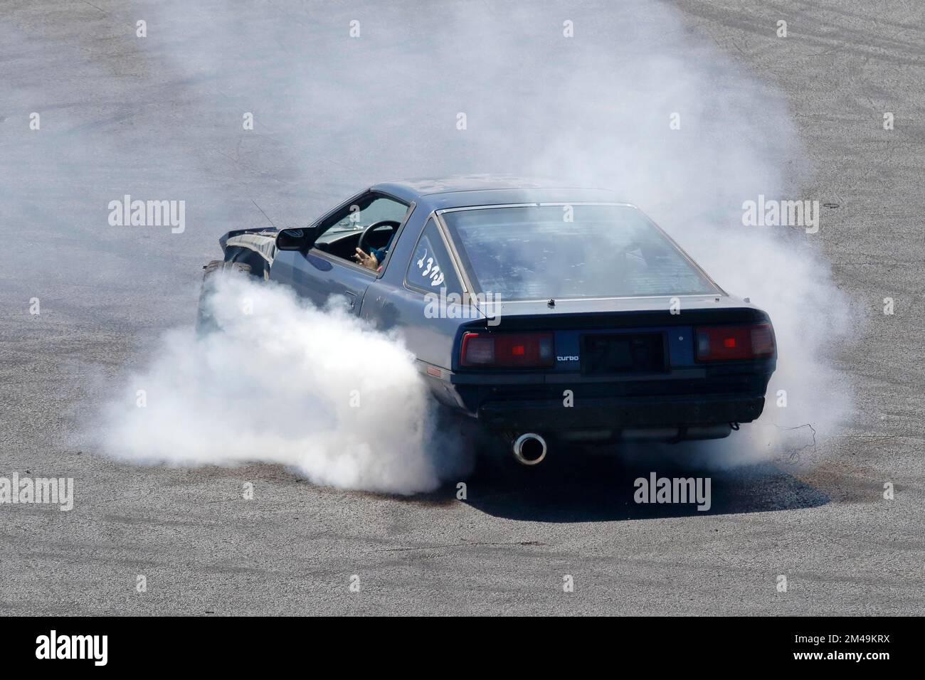 Car performing a skid test, Napierville, Province of Quebec, Canada Stock Photo