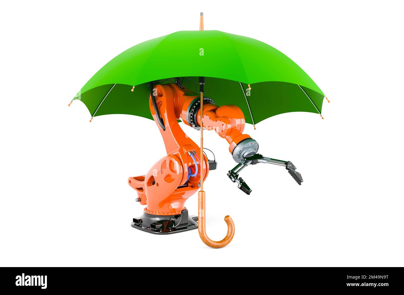 Umbrella Ribit Robotic arm under umbrella, 3D rendering isolated on white background ...
