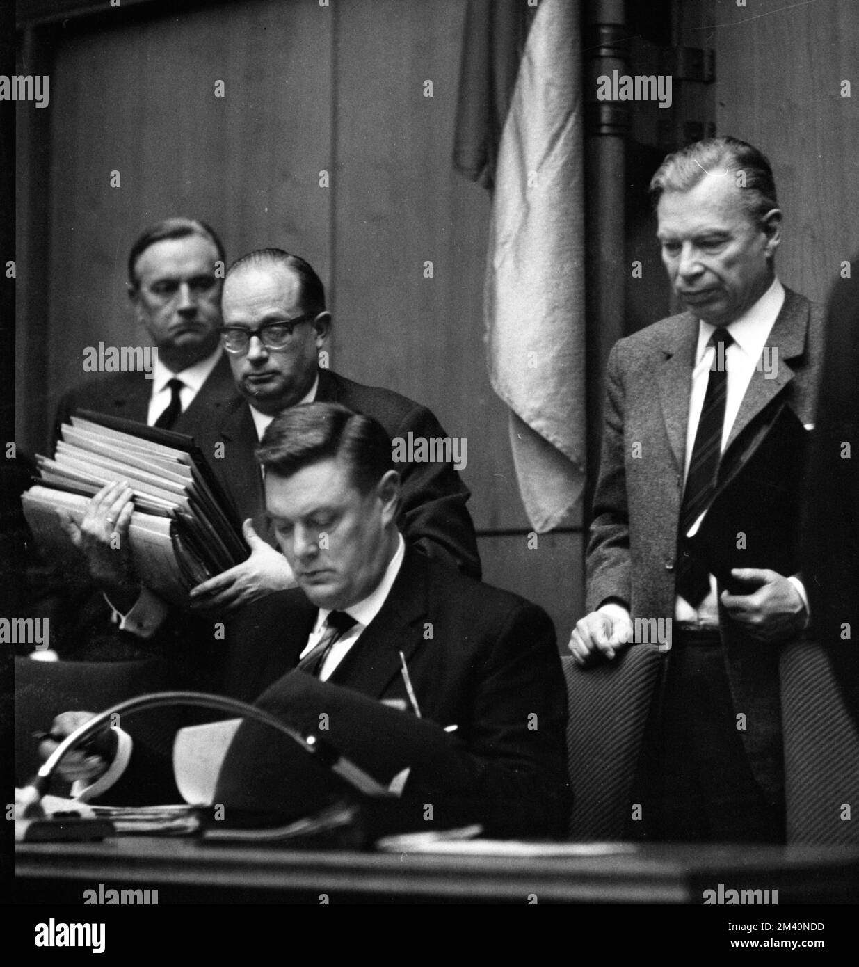 Session of the North Rhine-Westphalian Landtag in 1965 in Duesseldorf. Werner Figgen (FDP) in front, Germany Stock Photo