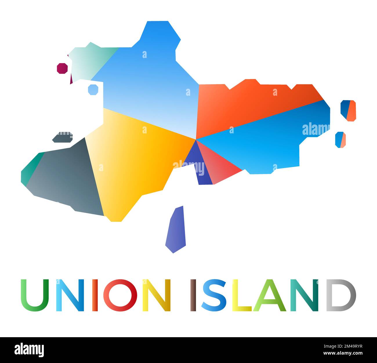 Bright colored Union Island shape. Multicolor geometric style island logo. Modern trendy design. Classy vector illustration. Stock Vector