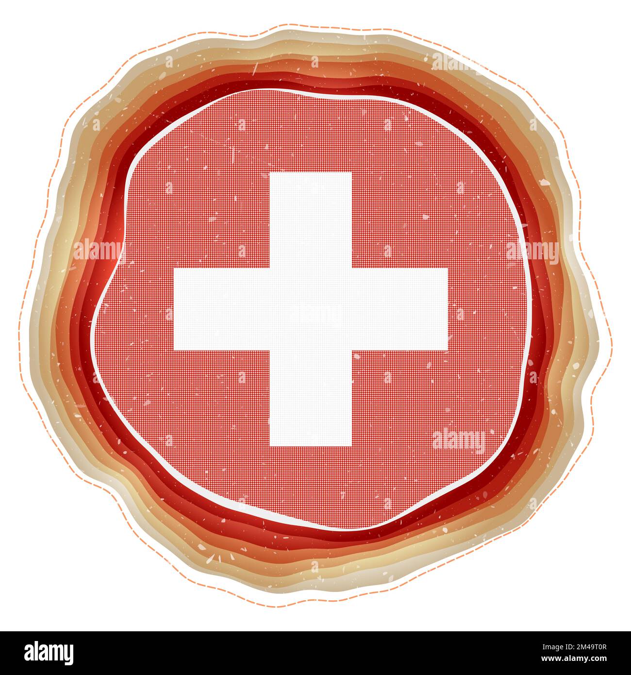 Switzerland flag in frame. Badge of the country. Layered circular sign around Switzerland flag. Awesome vector illustration. Stock Vector