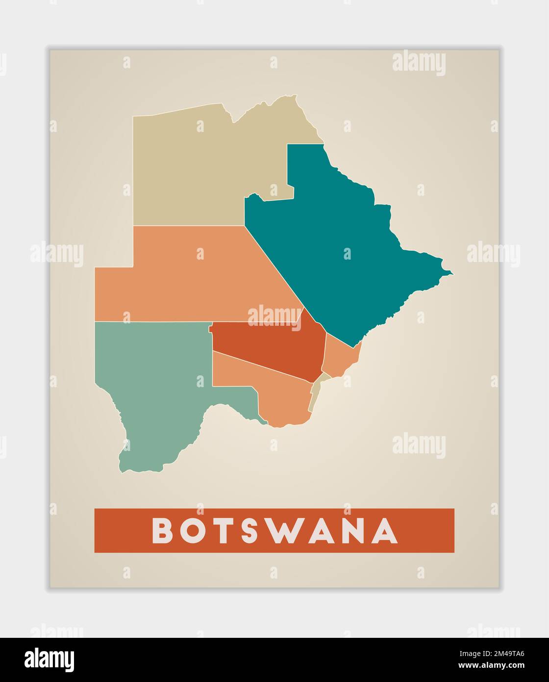 Botswana poster. Map of the country with colorful regions. Shape of